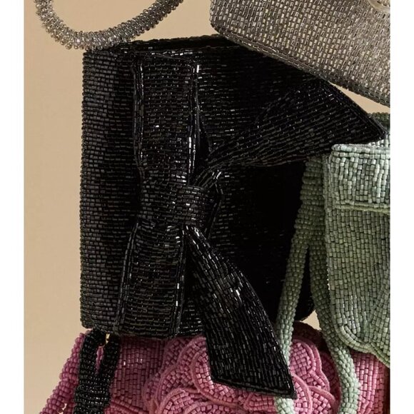 By Anthropologie Beaded Wristlet Black Bow Detail - Picture 2 of 5